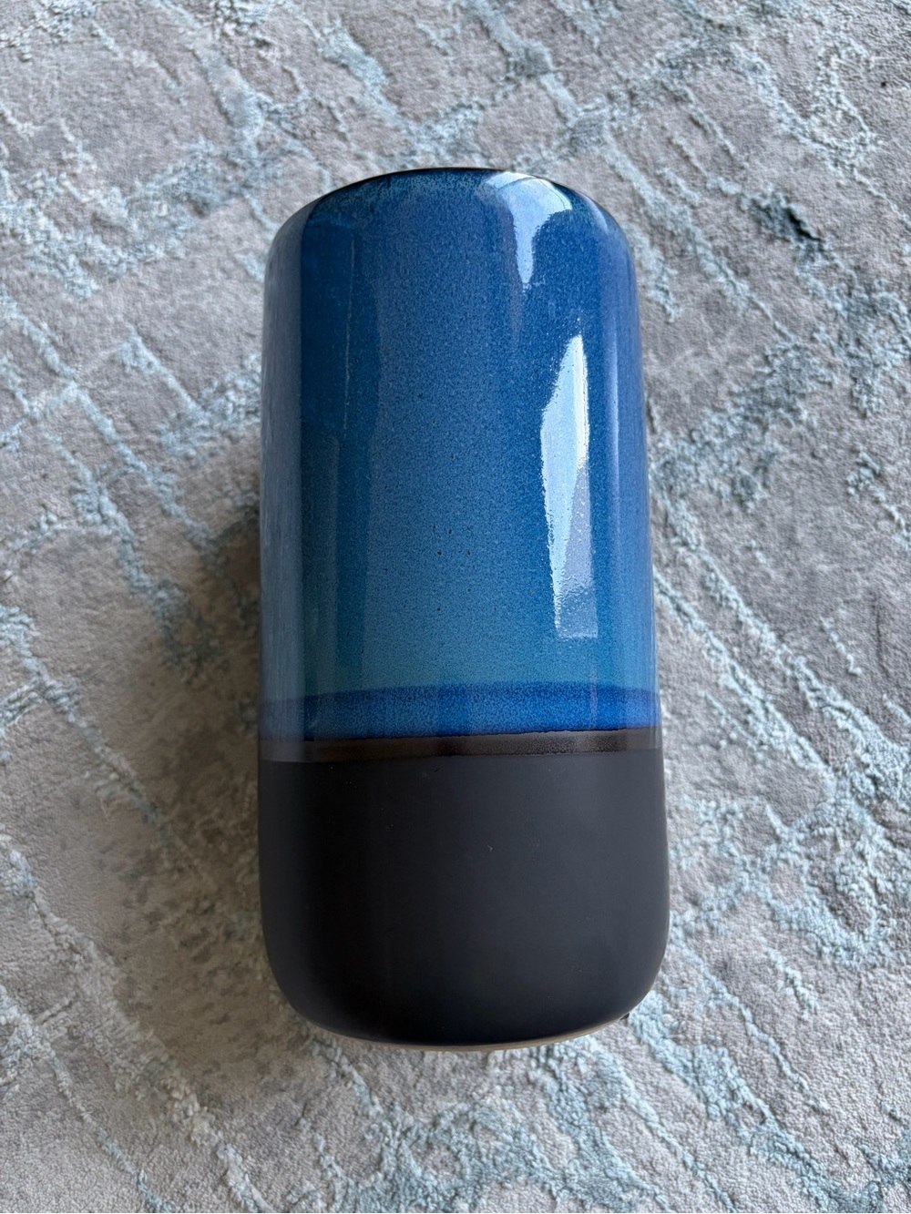 Blue Ceramic Accent Vase with Matte Black Base